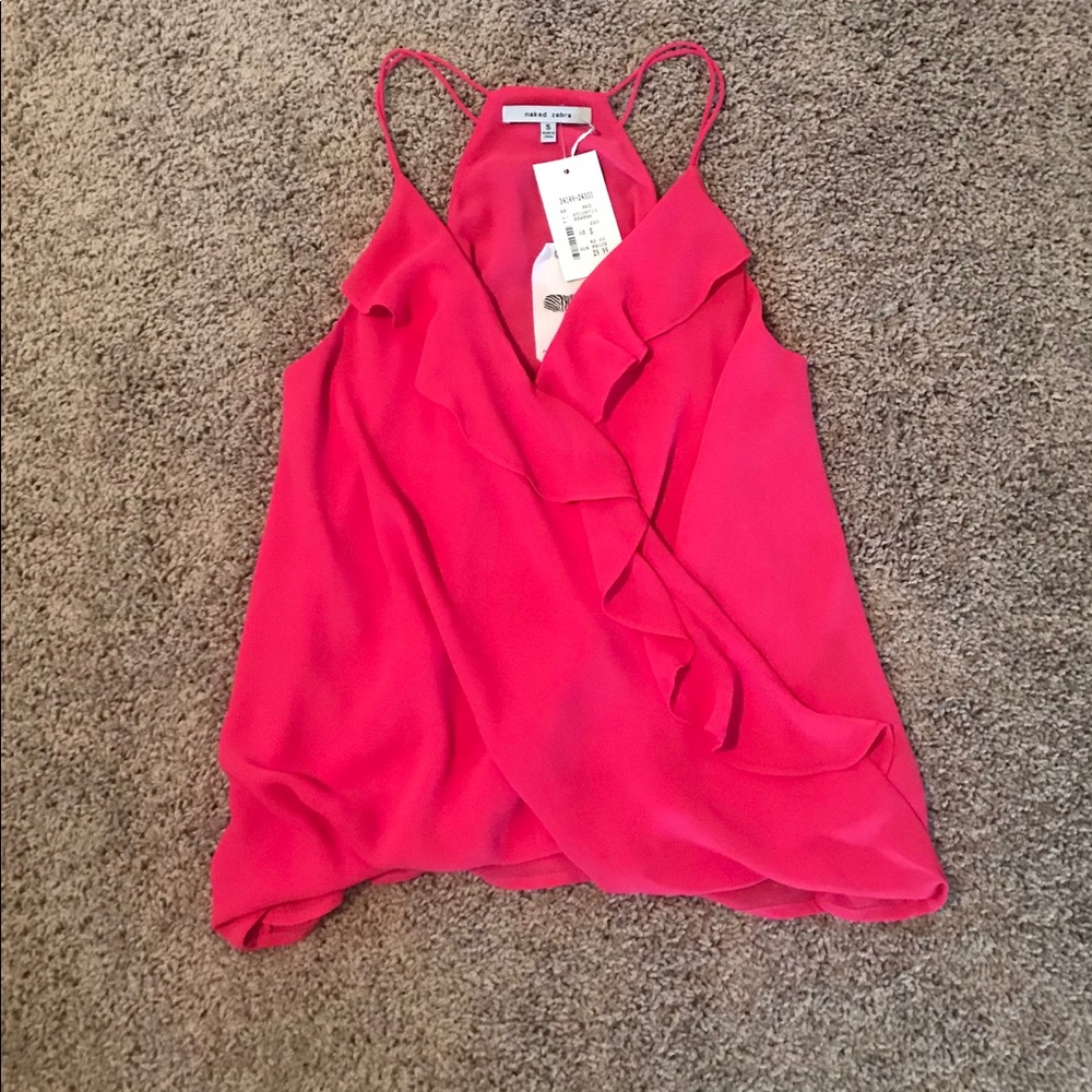Hot Pink Naked Zebra Ruffle Camisole Tank